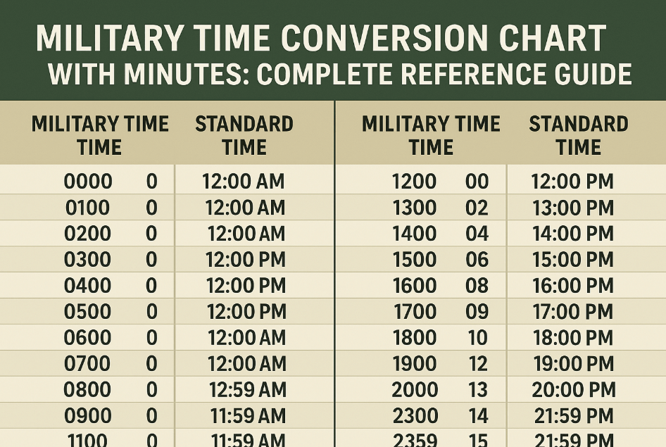 Military Time Conversion Chart with Minutes - Complete Reference Guide
