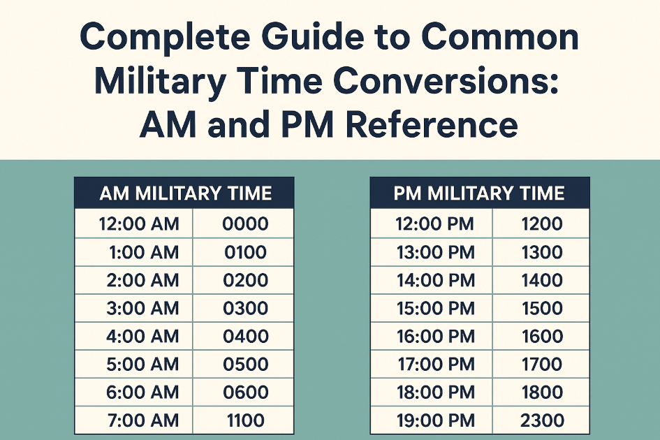 AM Military Time Conversion Chart showing common morning time conversions from 12-hour to 24-hour format